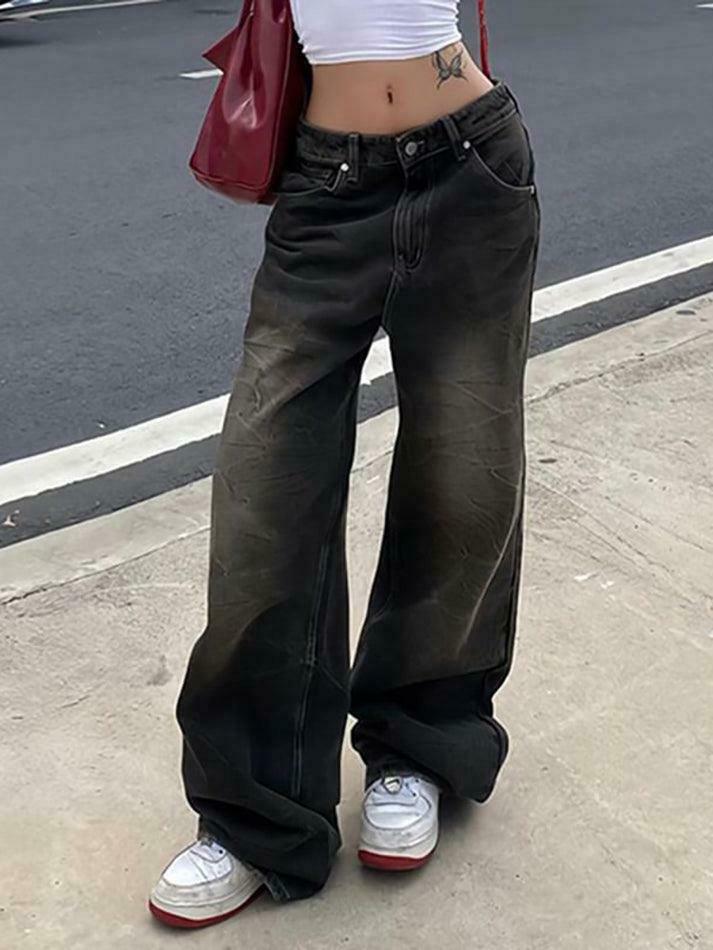 Y2K Fashion: Low Waist Wide-Leg Jeans - Coquette Aesthetic, Grunge Style Y2K Fashion: Low Waist Wide-Leg Jeans - Coquette Aesthetic, Grunge Style