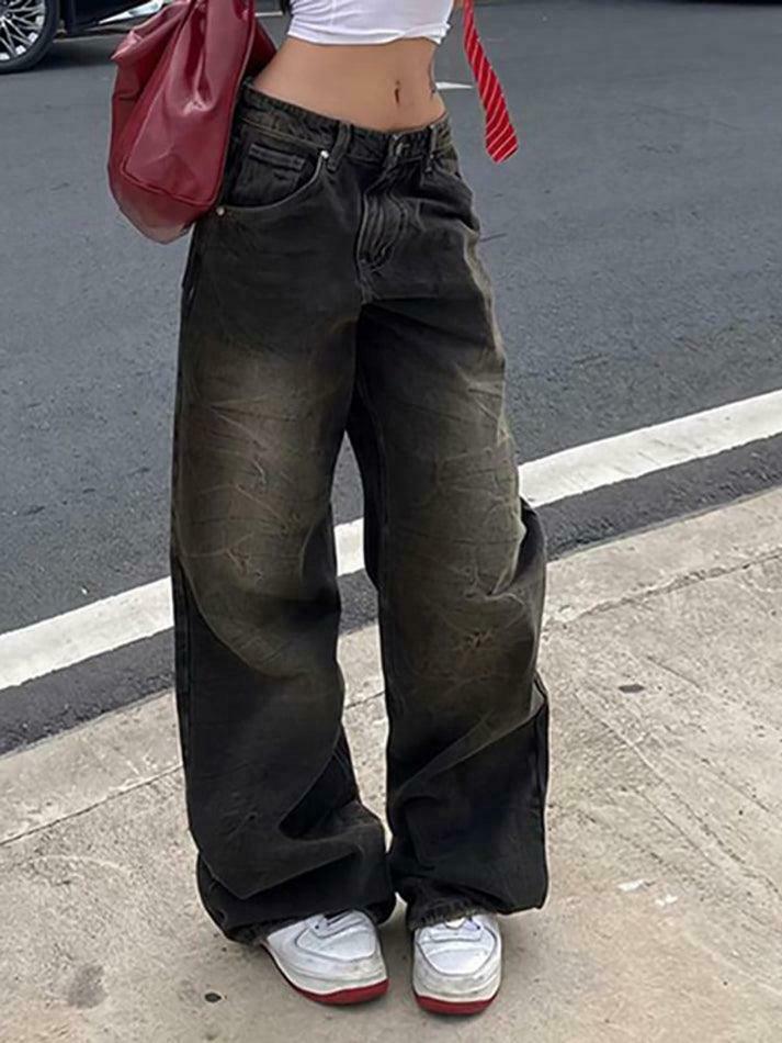 Y2K Fashion: Low Waist Wide-Leg Jeans - Coquette Aesthetic, Grunge Style Y2K Fashion: Low Waist Wide-Leg Jeans - Coquette Aesthetic, Grunge Style