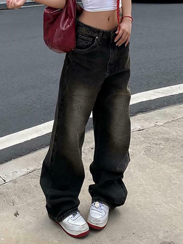 Y2K Fashion: Low Waist Wide-Leg Jeans - Coquette Aesthetic, Grunge Style Y2K Fashion: Low Waist Wide-Leg Jeans - Coquette Aesthetic, Grunge Style