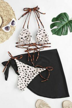 Y2K Fashion Mesh Swimsuit Set with Cow Print Contrast