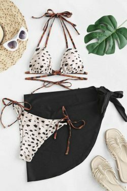 Y2K Fashion Mesh Swimsuit Set with Cow Print Contrast