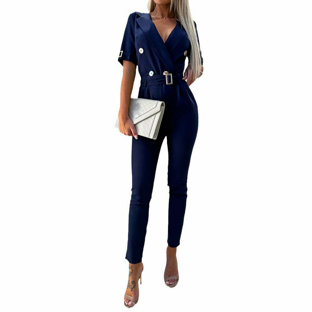 Y2K Fashion Metal Suit with V-Neck and Belt - Coquette Aesthetic Grunge Style Y2K Fashion Metal Suit with V-Neck and Belt - Coquette Aesthetic Grunge Style