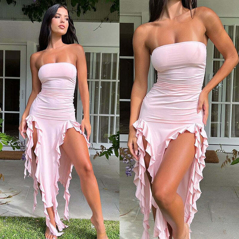 Y2K Fashion One-Shoulder Tube Top Hip-Wrapped Slim Dress Y2K Fashion One-Shoulder Tube Top Hip-Wrapped Slim Dress