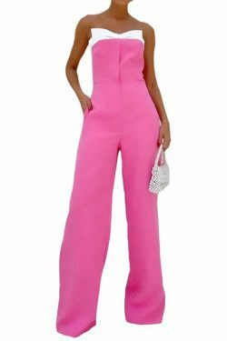 Y2K Fashion Pink Sleeveless Tube Top Wide-Leg Jumpsuit - Coquette Aesthetic Grunge Style