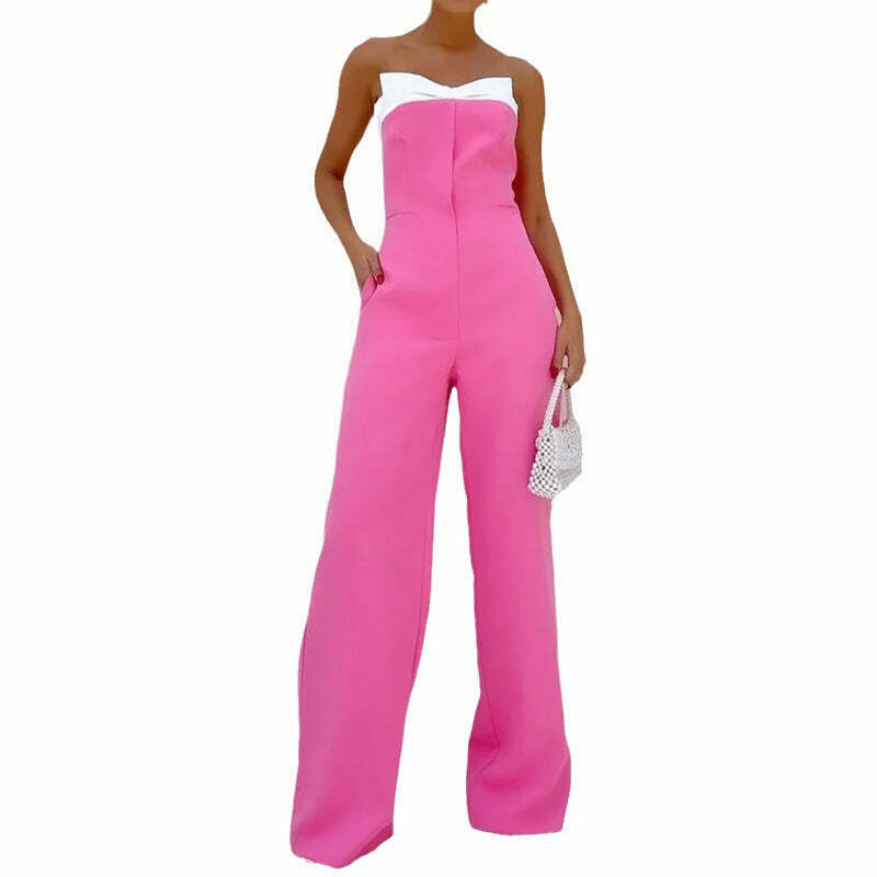 Y2K Fashion Pink Sleeveless Tube Top Wide-Leg Jumpsuit - Coquette Aesthetic Grunge Style Y2K Fashion Pink Sleeveless Tube Top Wide-Leg Jumpsuit - Coquette Aesthetic Grunge Style