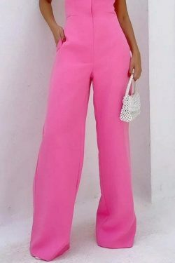 Y2K Fashion Pink Sleeveless Tube Top Wide-Leg Jumpsuit - Coquette Aesthetic Grunge Style