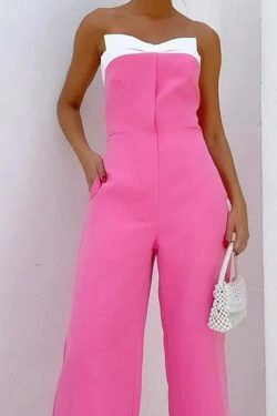 Y2K Fashion Pink Sleeveless Tube Top Wide-Leg Jumpsuit - Coquette Aesthetic Grunge Style