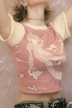 Y2K Fashion Print Patchwork Tee: Coquette & Grunge Aesthetic Tops for Women