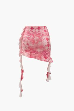 Y2K Fashion Printed Ruffle Tube Top & Asymmetric Mini Skirt Set