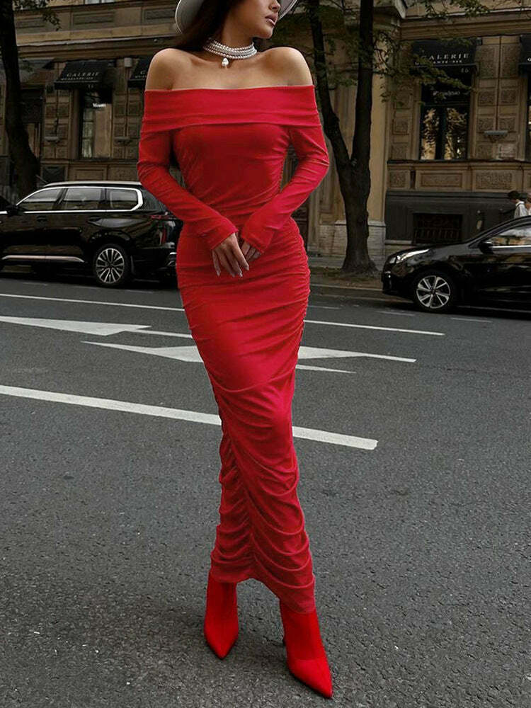 Y2K Fashion Red Maxi Dress: Coquette Aesthetic Tube Off-Shoulder Y2K Fashion Red Maxi Dress: Coquette Aesthetic Tube Off-Shoulder