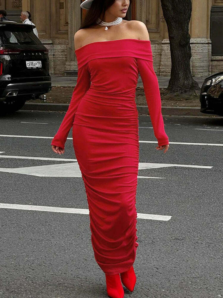Y2K Fashion Red Maxi Dress: Coquette Aesthetic Tube Off-Shoulder Y2K Fashion Red Maxi Dress: Coquette Aesthetic Tube Off-Shoulder