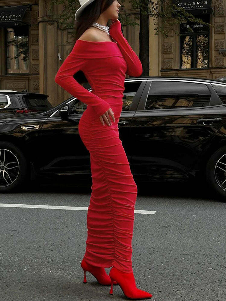 Y2K Fashion Red Maxi Dress: Coquette Aesthetic Tube Off-Shoulder Y2K Fashion Red Maxi Dress: Coquette Aesthetic Tube Off-Shoulder