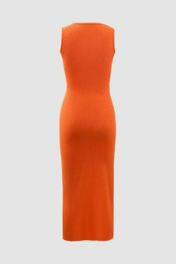 Y2K Fashion Ribbed Maxi Dress with Cut-Out Sides and Slit - Coquette Aesthetic
