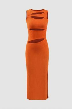 Y2K Fashion Ribbed Maxi Dress with Cut-Out Sides and Slit - Coquette Aesthetic