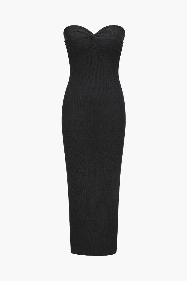 Y2K Fashion Ribbed Twist Front Strapless Midi Dress for Women - Coquette Aesthetic Grunge Style Y2K Fashion Ribbed Twist Front Strapless Midi Dress for Women - Coquette Aesthetic Grunge Style