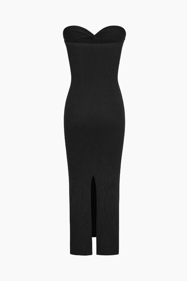Y2K Fashion Ribbed Twist Front Strapless Midi Dress for Women - Coquette Aesthetic Grunge Style Y2K Fashion Ribbed Twist Front Strapless Midi Dress for Women - Coquette Aesthetic Grunge Style