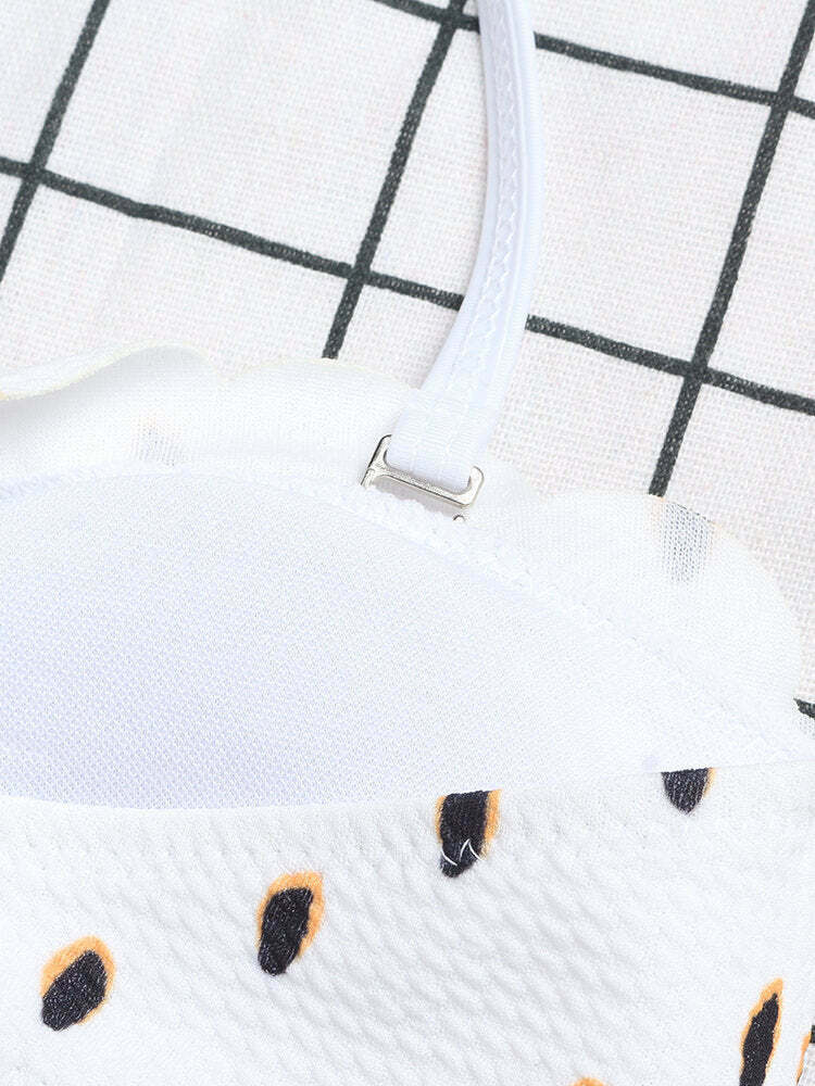 Y2K Fashion: Ruffled Wave Edge Backless Polka Dot Convertible Strap Bikinis Swimsuits Y2K Fashion: Ruffled Wave Edge Backless Polka Dot Convertible Strap Bikinis Swimsuits