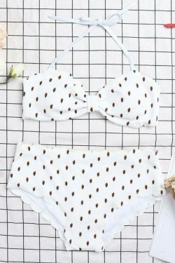 Y2K Fashion: Ruffled Wave Edge Backless Polka Dot Convertible Strap Bikinis Swimsuits