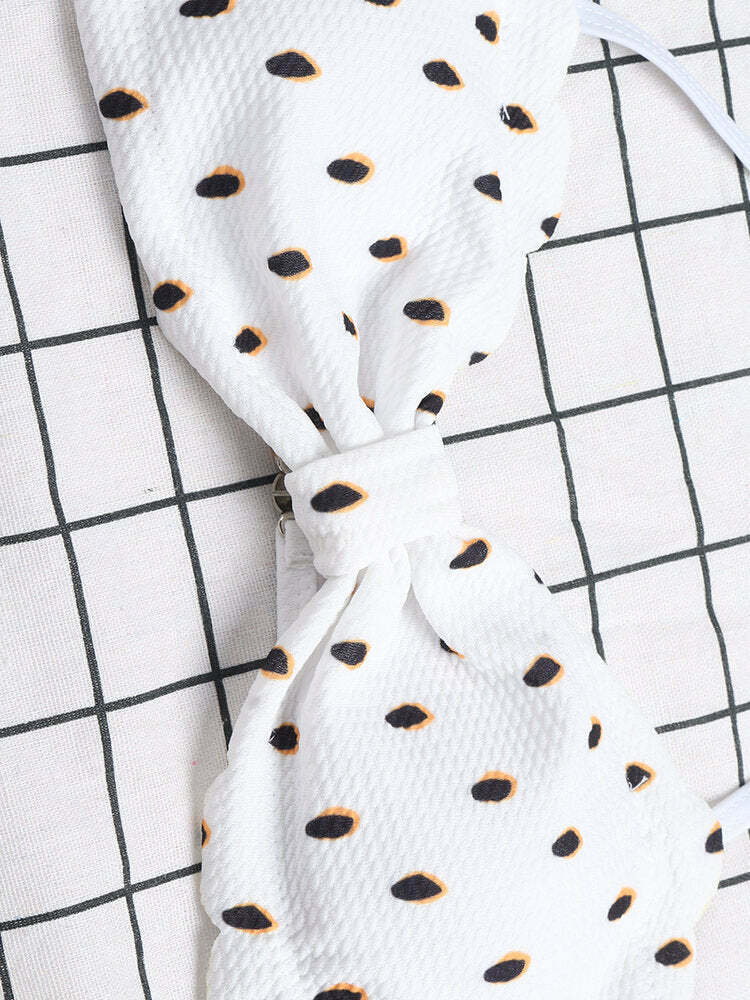 Y2K Fashion: Ruffled Wave Edge Backless Polka Dot Convertible Strap Bikinis Swimsuits Y2K Fashion: Ruffled Wave Edge Backless Polka Dot Convertible Strap Bikinis Swimsuits