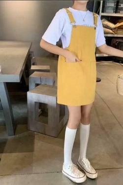 Y2K Fashion: School Bus Dungarees for Women - Coquette Aesthetic Cargo Skirt & Grunge Style Outfit