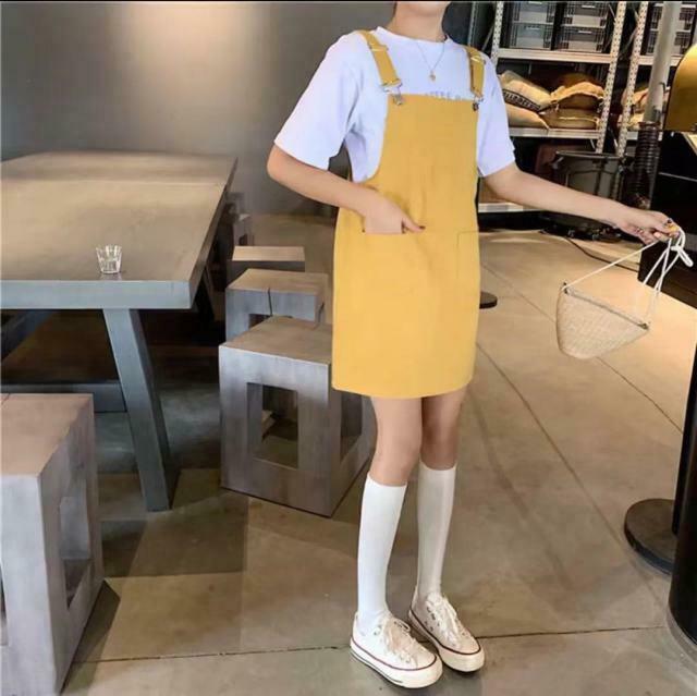 Y2K Fashion: School Bus Dungarees for Women - Coquette Aesthetic Cargo Skirt & Grunge Style Outfit Y2K Fashion: School Bus Dungarees for Women - Coquette Aesthetic Cargo Skirt & Grunge Style Outfit