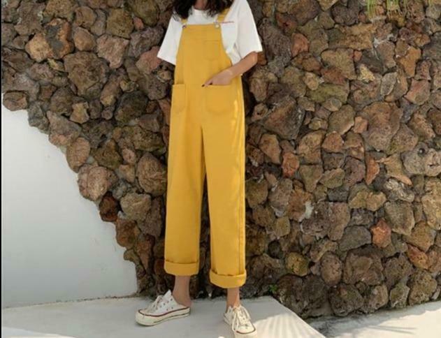 Y2K Fashion: School Bus Dungarees for Women - Coquette Aesthetic Cargo Skirt & Grunge Style Outfit Y2K Fashion: School Bus Dungarees for Women - Coquette Aesthetic Cargo Skirt & Grunge Style Outfit