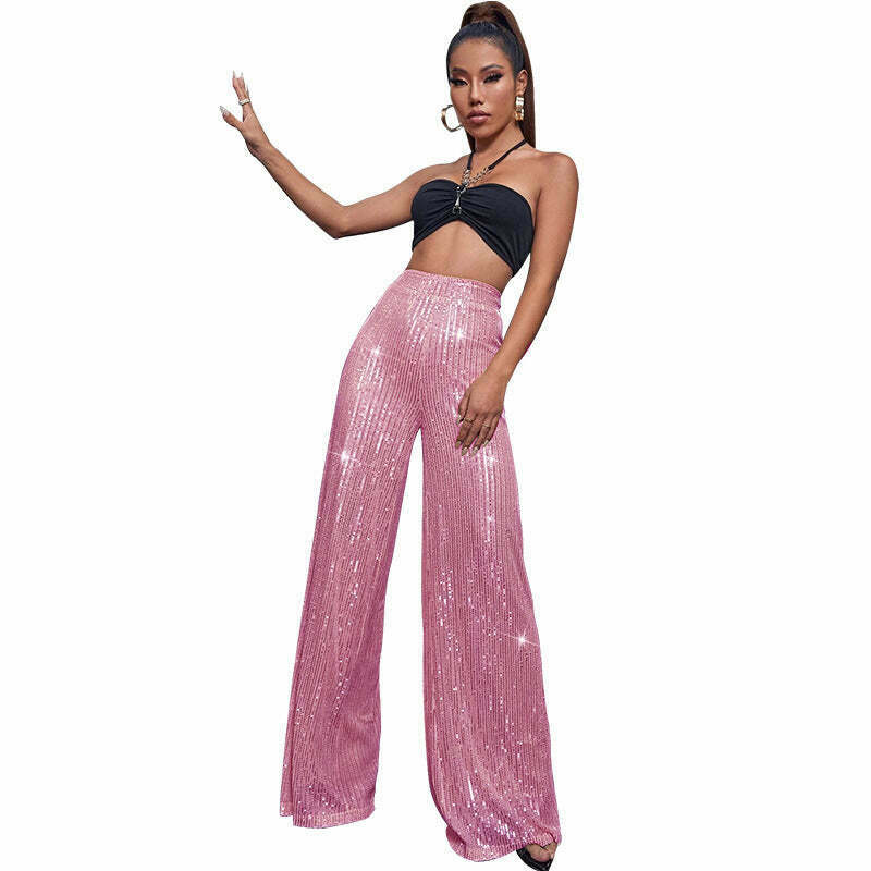 Y2K Fashion Sequined Drape Pants: Coquette & Grunge Aesthetic, Cute Tops