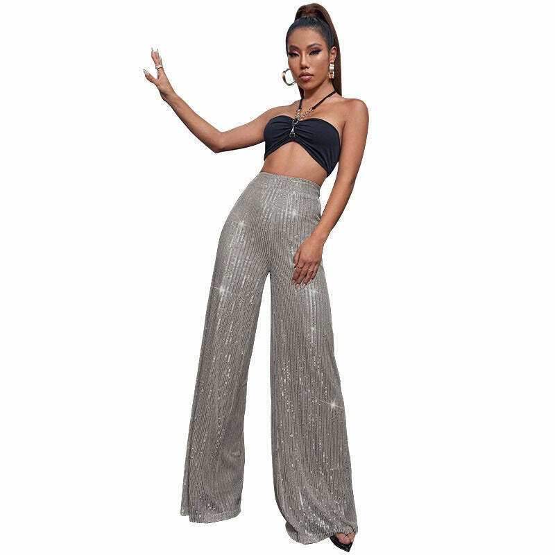 Y2K Fashion Sequined Drape Pants: Coquette & Grunge Aesthetic, Cute Tops