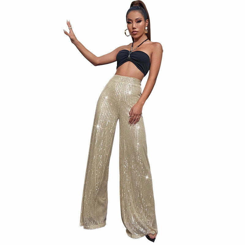 Y2K Fashion Sequined Drape Pants: Coquette & Grunge Aesthetic, Cute Tops