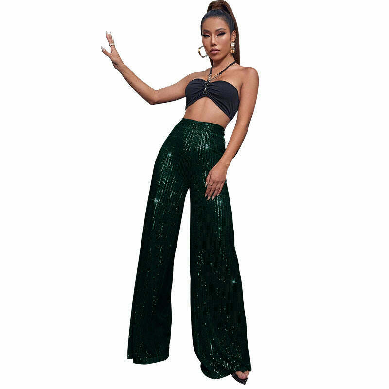Y2K Fashion Sequined Drape Pants: Coquette & Grunge Aesthetic, Cute Tops