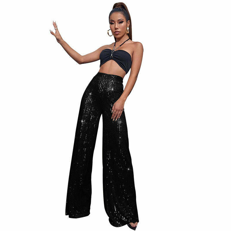 Y2K Fashion Sequined Drape Pants: Coquette & Grunge Aesthetic, Cute Tops