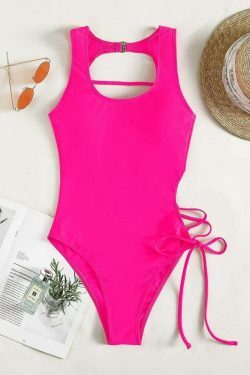 Y2K Fashion: Sexy Hollow Lace-Up One Piece Bikini - Coquette Aesthetic Beachwear
