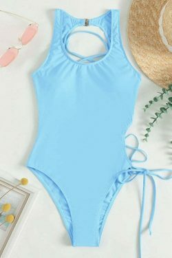 Y2K Fashion: Sexy Hollow Lace-Up One Piece Bikini - Coquette Aesthetic Beachwear