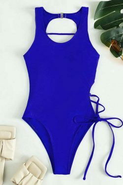 Y2K Fashion: Sexy Hollow Lace-Up One Piece Bikini - Coquette Aesthetic Beachwear