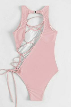 Y2K Fashion: Sexy Hollow Lace-Up One Piece Bikini - Coquette Aesthetic Beachwear