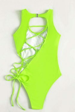Y2K Fashion: Sexy Hollow Lace-Up One Piece Bikini - Coquette Aesthetic Beachwear