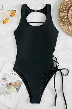 Y2K Fashion: Sexy Hollow Lace-Up One Piece Bikini - Coquette Aesthetic Beachwear