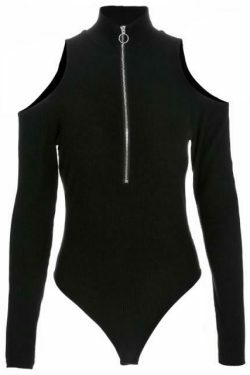Y2K Fashion: Sexy Off-The-Shoulder Zipper Bodysuit