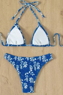 Y2K Fashion: Sexy Pleated Bikini Set with Printed Design
