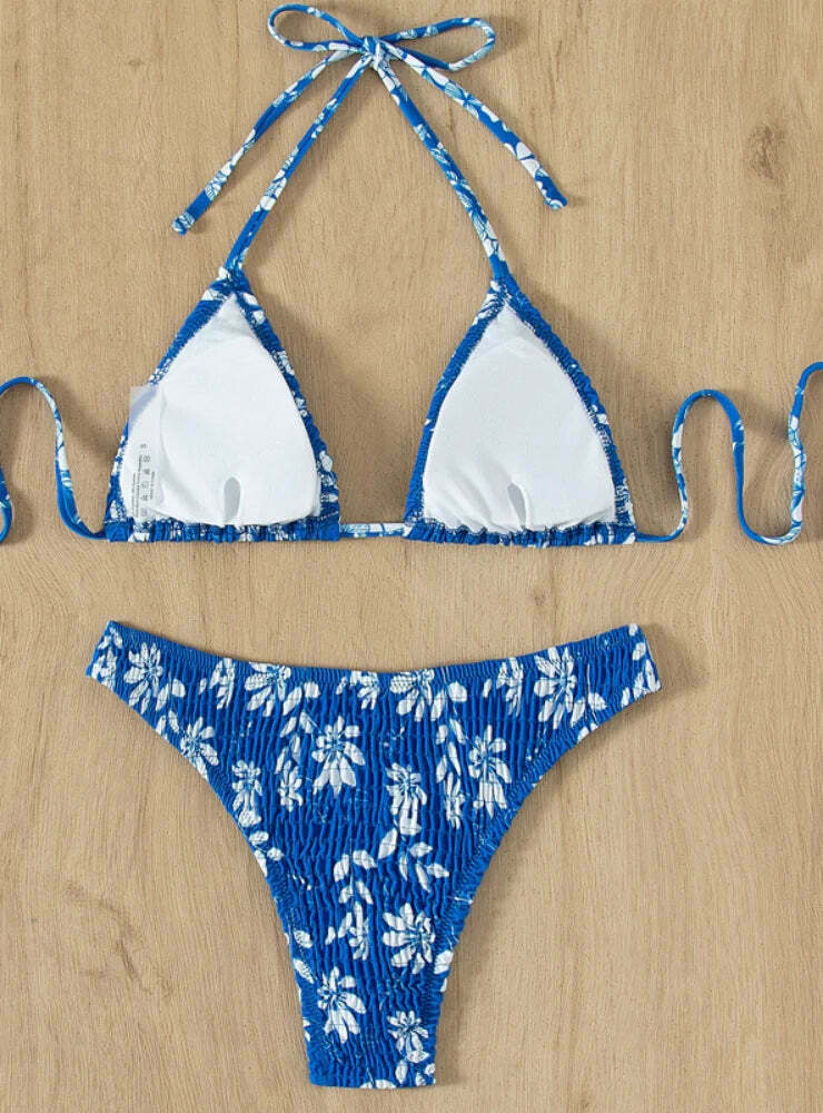 Y2K Fashion: Sexy Pleated Bikini Set with Printed Design Y2K Fashion: Sexy Pleated Bikini Set with Printed Design