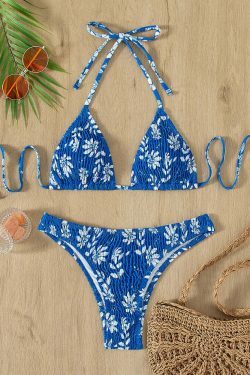 Y2K Fashion: Sexy Pleated Bikini Set with Printed Design
