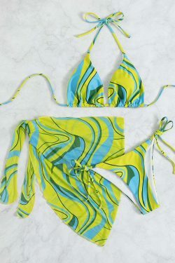 Y2K Fashion: Sexy Tether Halter Backless Three-Piece Bikini Set