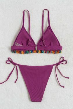 Y2K Fashion Sexy Women's Tassel Bikini - Coquette Aesthetic Grunge Style - Pastel Goth Cargo Skirt