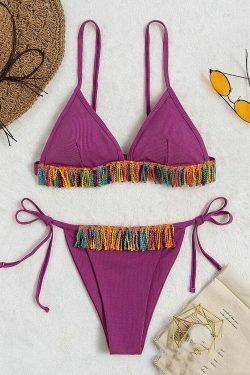 Y2K Fashion Sexy Women's Tassel Bikini - Coquette Aesthetic Grunge Style - Pastel Goth Cargo Skirt