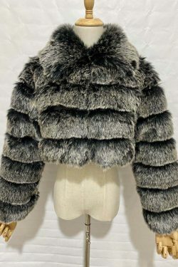 Y2K Fashion Short Fur Coat - Coquette Grunge Cute Tops Pastel Goth Cargo Skirt