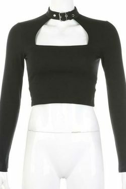 Y2K Fashion Short Sleeve Buckled Crop Top with Cutout Detail