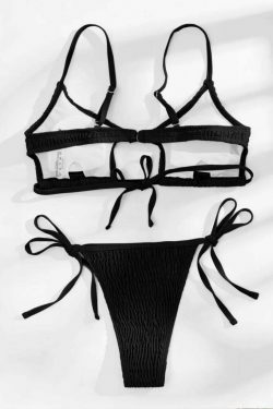 Y2K Fashion Solid Color Hollow Pleats Bikini - Coquette Aesthetic Grunge Style Retro Swimwear