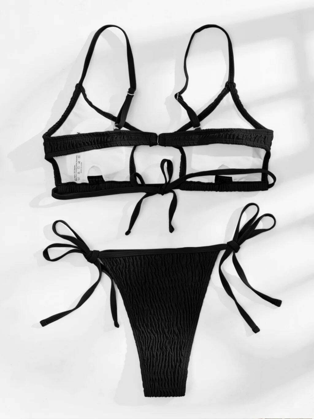 Y2K Fashion Solid Color Hollow Pleats Bikini - Coquette Aesthetic Grunge Style Retro Swimwear Y2K Fashion Solid Color Hollow Pleats Bikini - Coquette Aesthetic Grunge Style Retro Swimwear