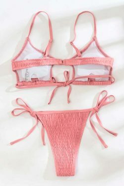 Y2K Fashion Solid Color Hollow Pleats Bikini - Coquette Aesthetic Grunge Style Retro Swimwear