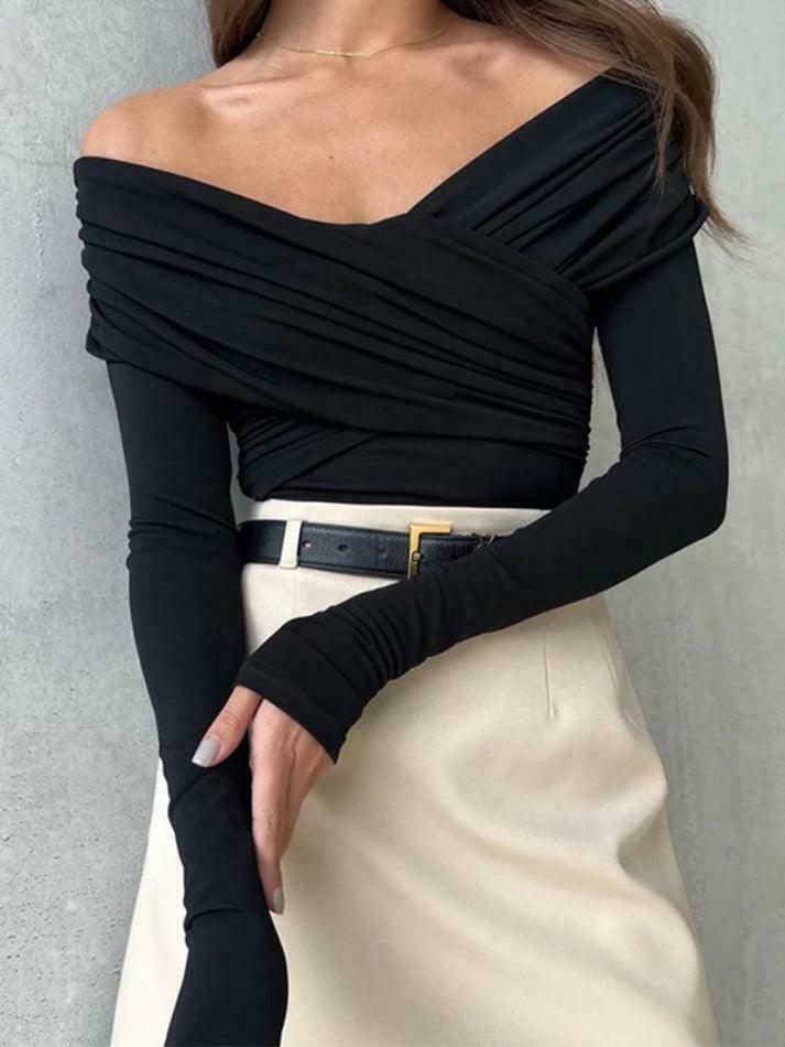 Y2K Fashion Solid Crossover Pleated Tee - Coquette Grunge Aesthetic Cute Tops & Cargo Skirt Y2K Fashion Solid Crossover Pleated Tee - Coquette Grunge Aesthetic Cute Tops & Cargo Skirt